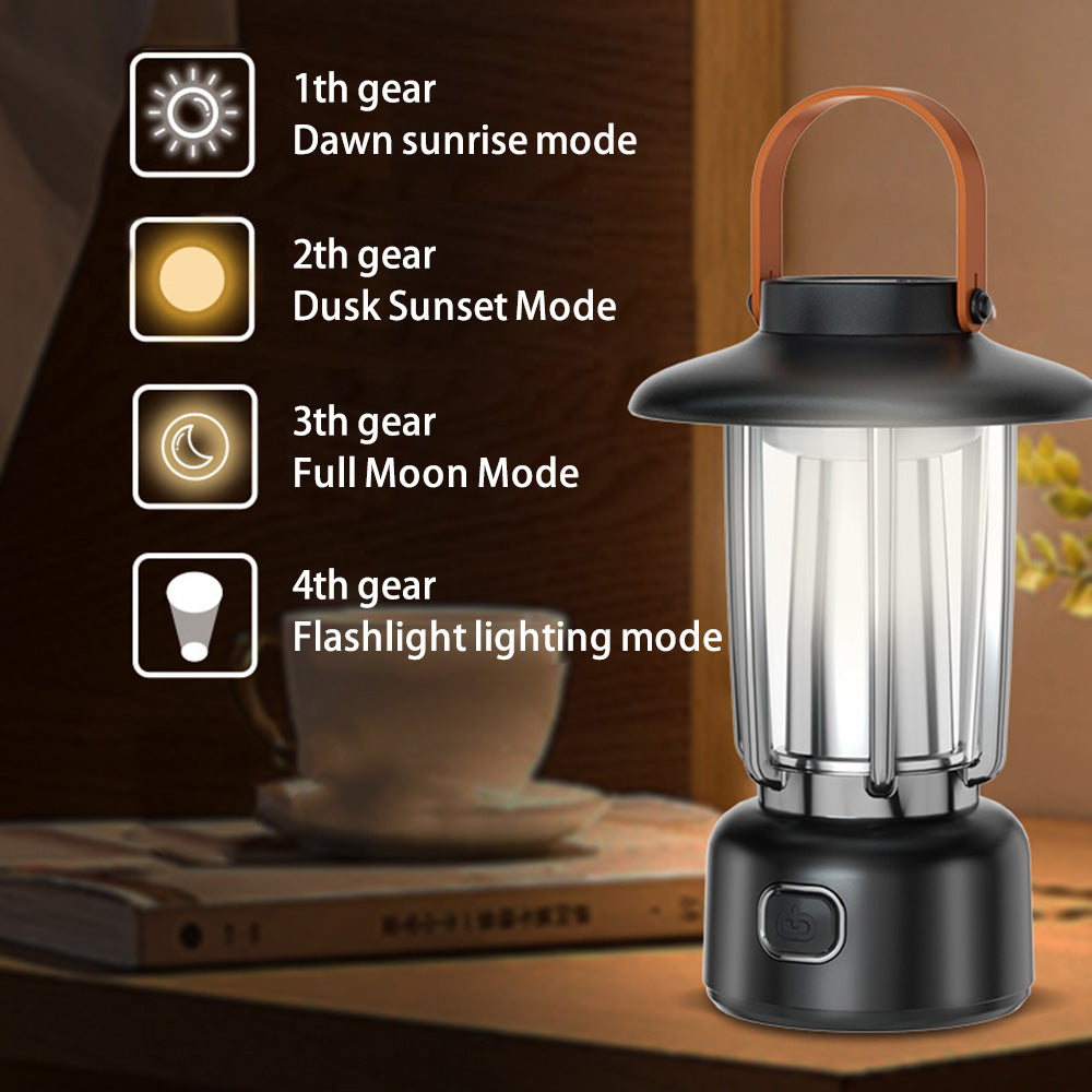 Portable Vintage Metal+Plastic Tent Lantern Rechargeable Garden Yard Hanging Lamp Camping LED Light