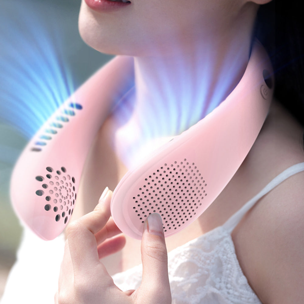 F1 Summer USB Charging Hanging Neck Cooling Fan Digital Display ABS Mini Bladeless Fan Cooler