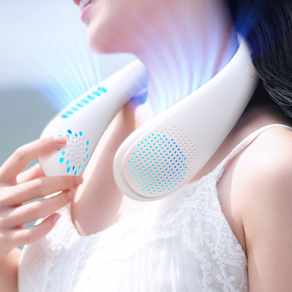 F1 Summer USB Charging Hanging Neck Cooling Fan Digital Display ABS Mini Bladeless Fan Cooler