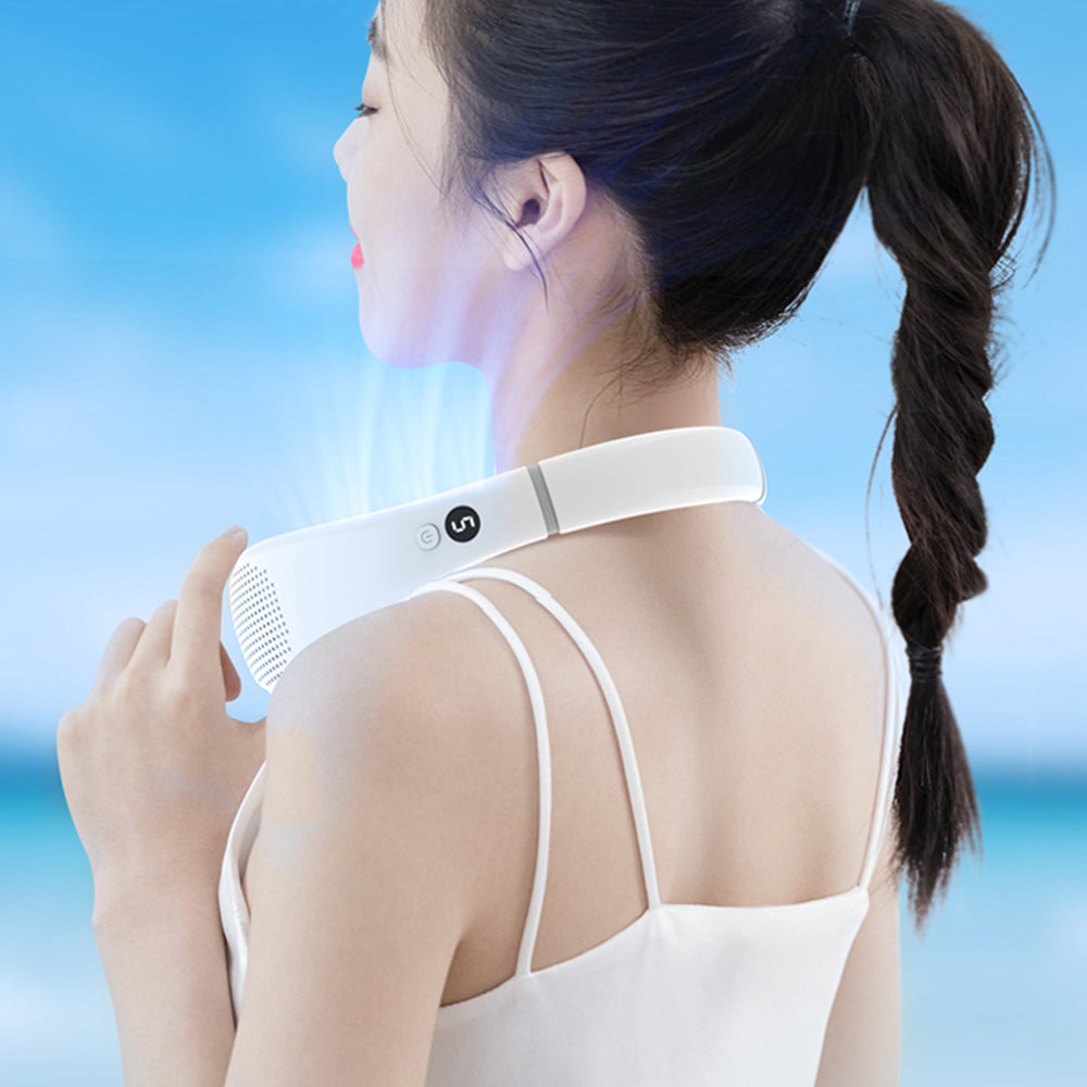 F1 Summer USB Charging Hanging Neck Cooling Fan Digital Display ABS Mini Bladeless Fan Cooler