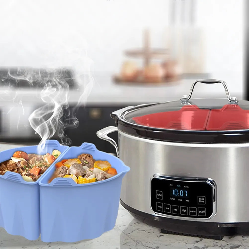 2Pcs Slow Cooker Divider Liners for 6-7 Quart Slow Cookers Reusable Silicone Inserts (BPA-Free, No FDA Certificate)
