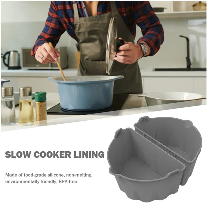 2Pcs Slow Cooker Divider Liners for 6-7 Quart Slow Cookers Reusable Silicone Inserts (BPA-Free, No FDA Certificate)