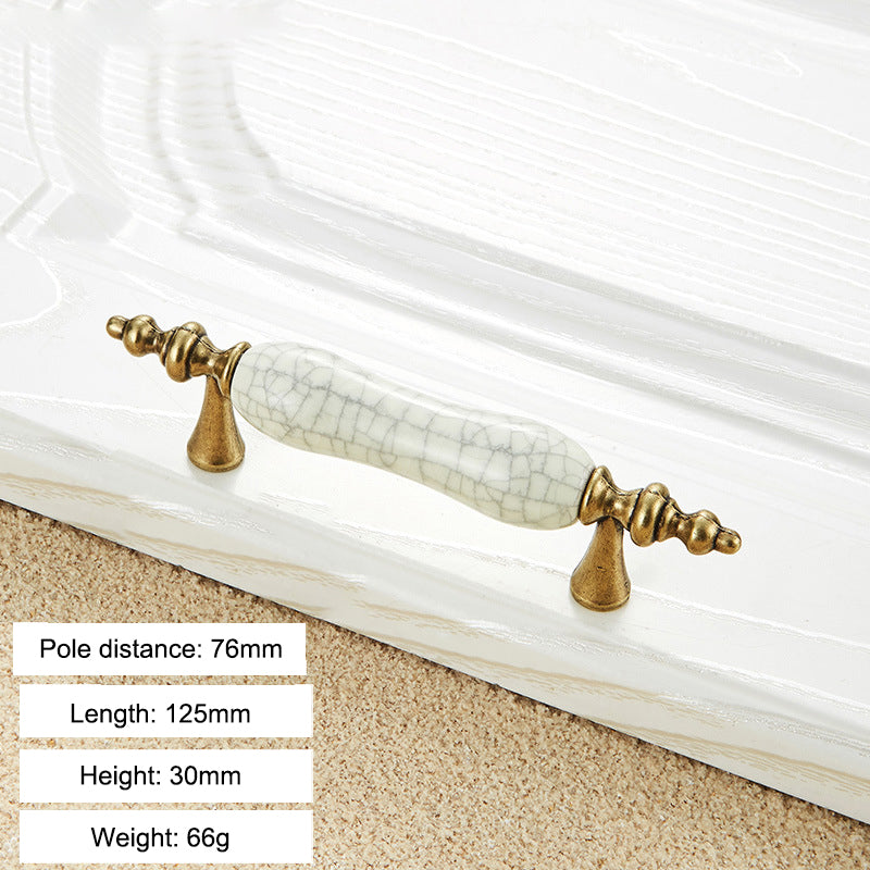 Zinc Alloy Drawer Knobs Wardrobe Door Puller White Ceramic Cracked Cabinet Handle with 22mm Screw