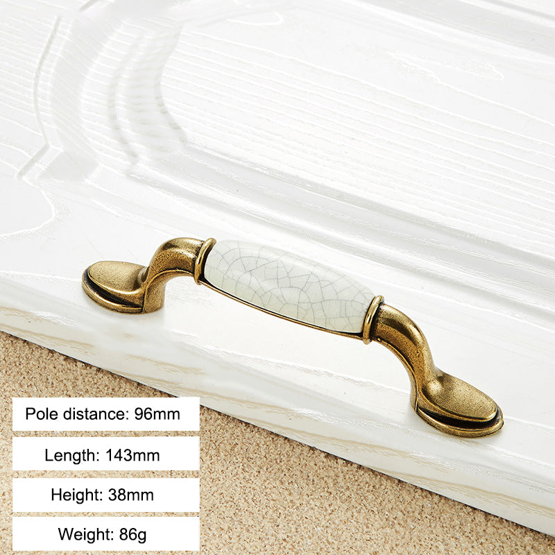 Zinc Alloy Drawer Knobs Wardrobe Door Puller White Ceramic Cracked Cabinet Handle with 22mm Screw