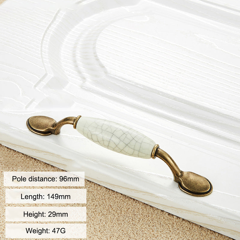 Zinc Alloy Drawer Knobs Wardrobe Door Puller White Ceramic Cracked Cabinet Handle with 22mm Screw