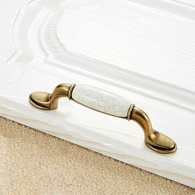 Zinc Alloy Drawer Knobs Wardrobe Door Puller White Ceramic Cracked Cabinet Handle with 22mm Screw