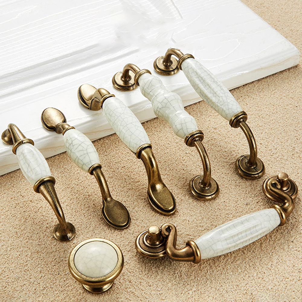 Zinc Alloy Ceramic Crack Furniture Pull Handle Cabinet Drawer Wardrobe Door Handle, 22mm Screw