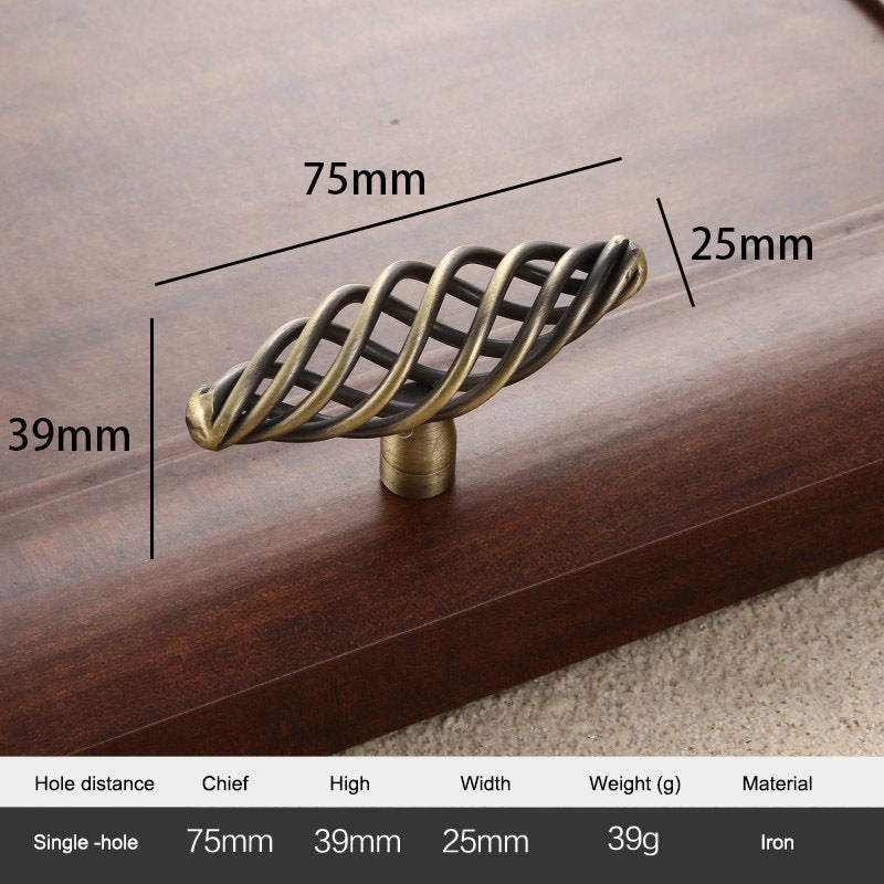 Iron Art Furniture Cabinet Handle Hollow Out Birdcage Design Drawer Wardrobe Door Puller, 22mm Screw