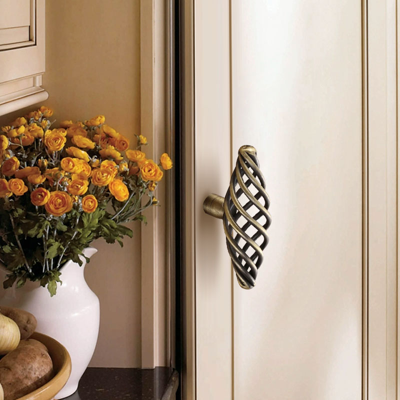 Iron Art Furniture Cabinet Handle Hollow Out Birdcage Design Drawer Wardrobe Door Puller, 22mm Screw