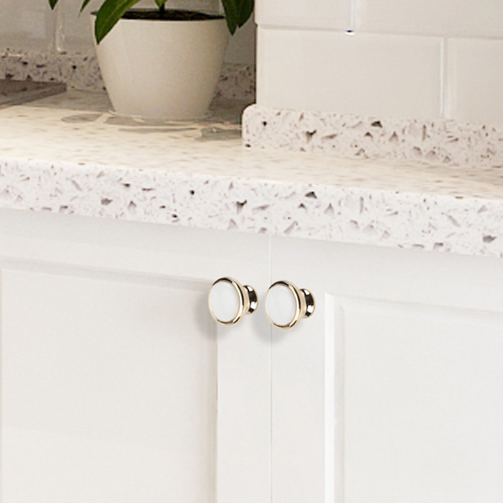 Golden Zinc Alloy Ceramic Furniture Handle Wardrobe Cabinet Knob Drawer Pull Hardware, Single Hole