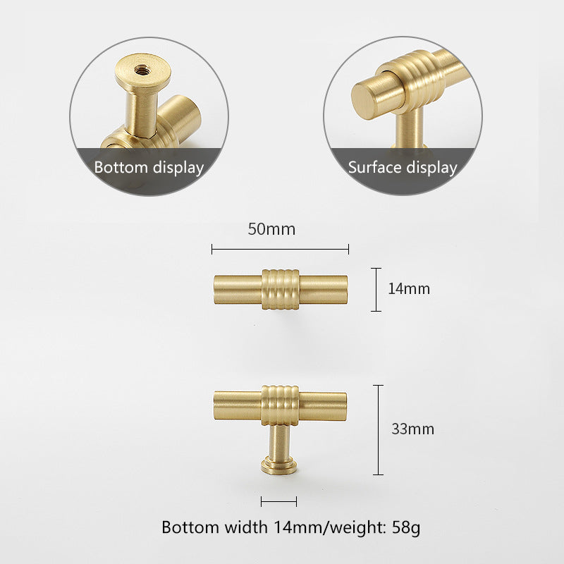 Home Decor Hardware T-shaped Copper Bar Knob Kitchen Bedroom Cabinet Single Screw Hole Pull Handle with 25mm Screw