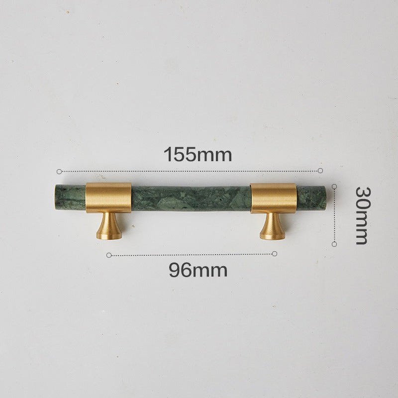 155mm Kitchen Cabinet Door Bar Pull Marble+Brass Home Decor Hardware Handle with 25mm Screw, 96mm Hole Distance