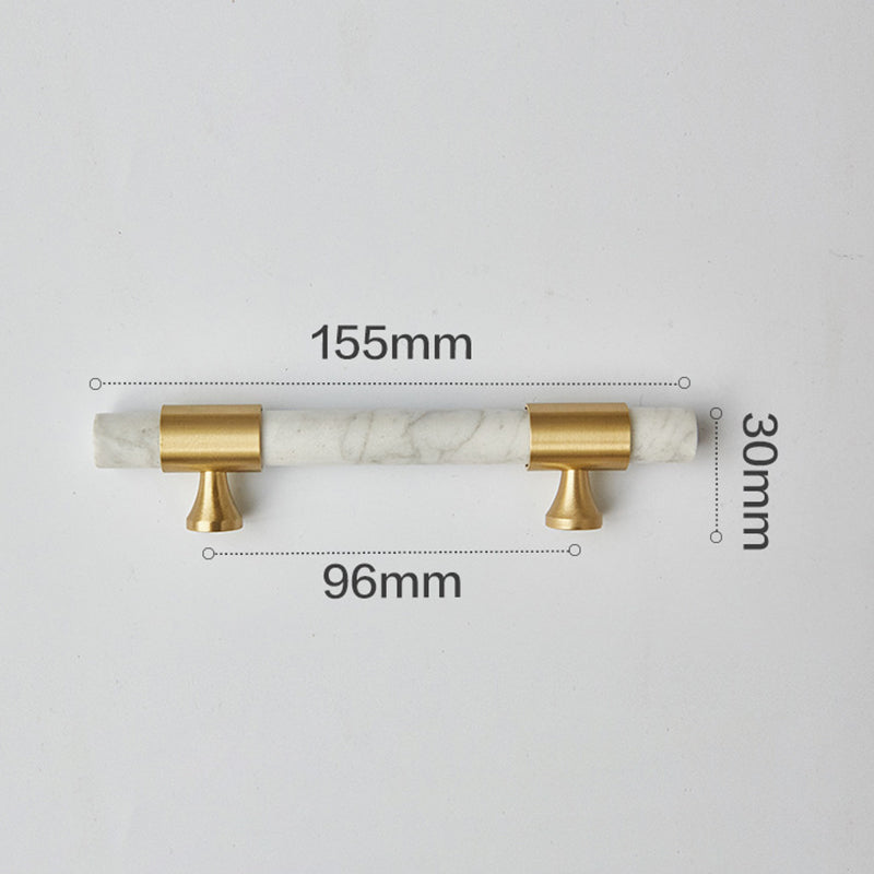 155mm Kitchen Cabinet Door Bar Pull Marble+Brass Home Decor Hardware Handle with 25mm Screw, 96mm Hole Distance