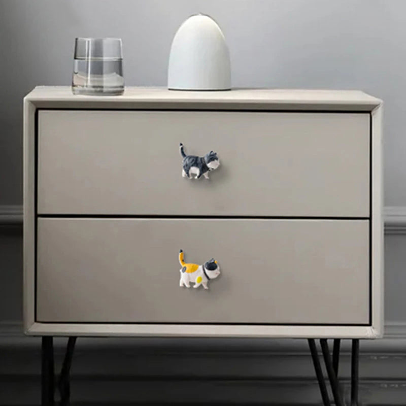 PVC+Brass Single Hole Furniture Handle Cute Cat Rotatable Drawer Wardrobe Cabinet Pull Handle, 25mm Screw