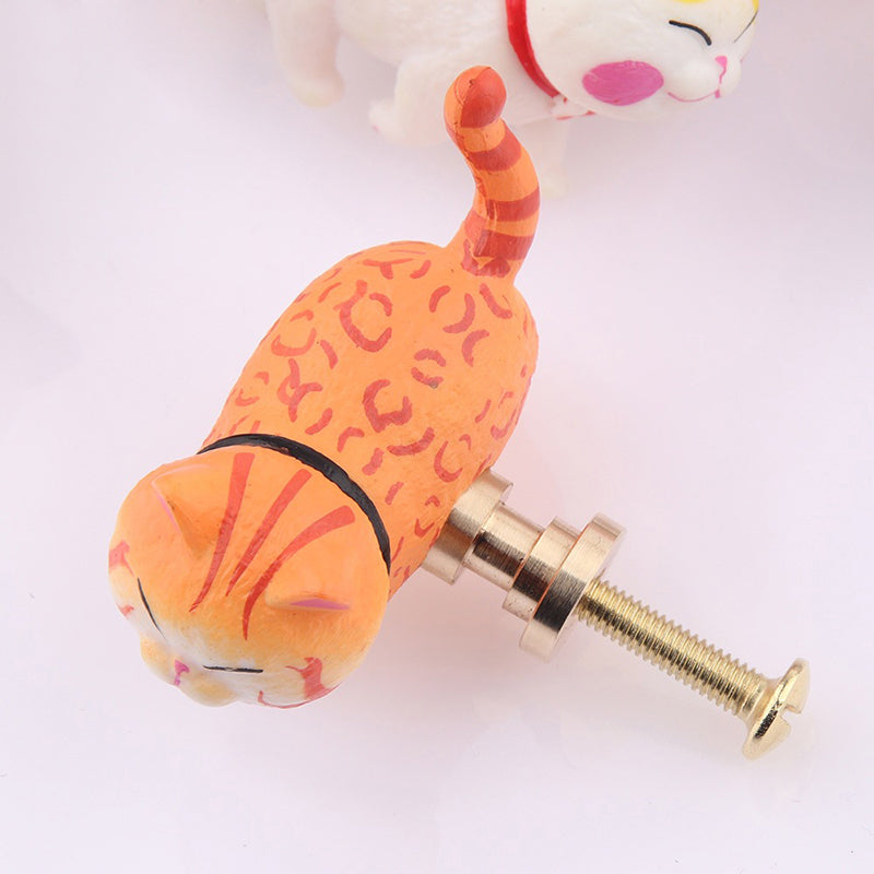 PVC+Brass Single Hole Furniture Handle Cute Cat Rotatable Drawer Wardrobe Cabinet Pull Handle, 25mm Screw