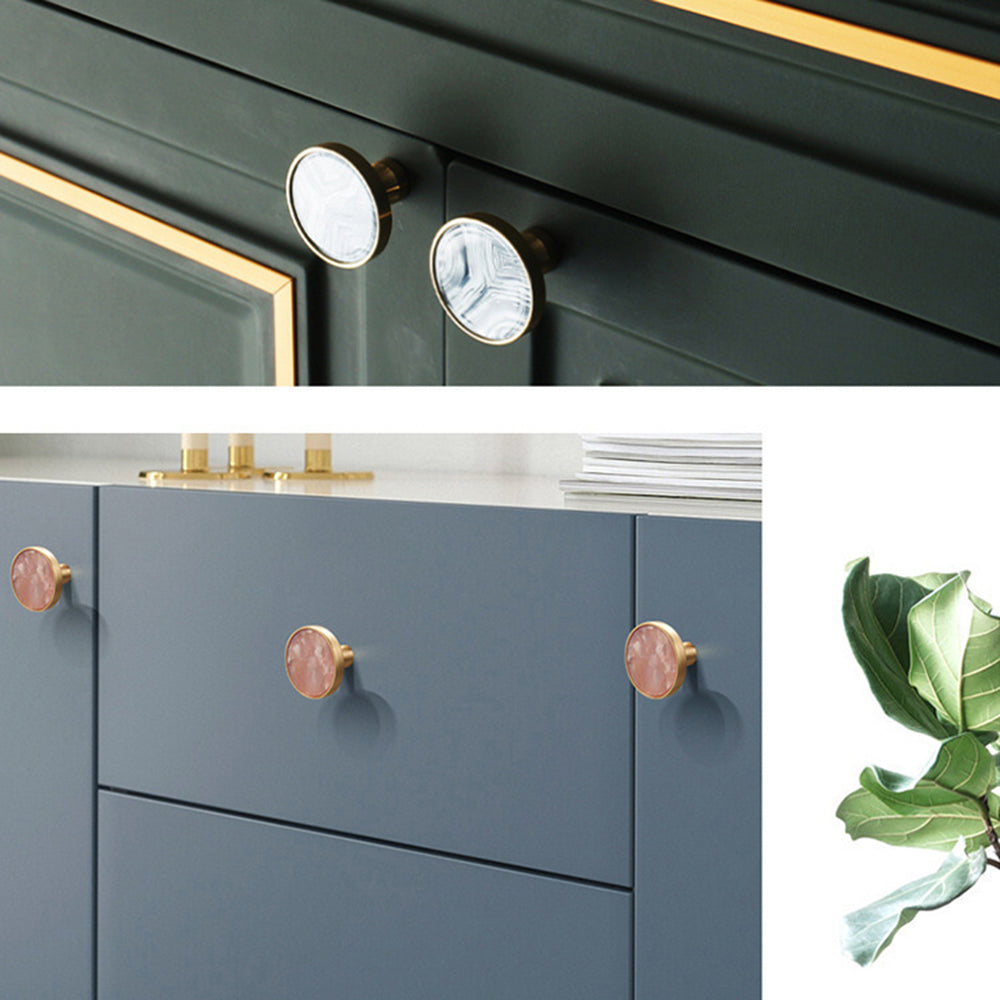 Zinc Alloy Shell Marble Texture Furniture Round Handle Drawer Wardrobe Cabinet Door Knob, 22mm Screw
