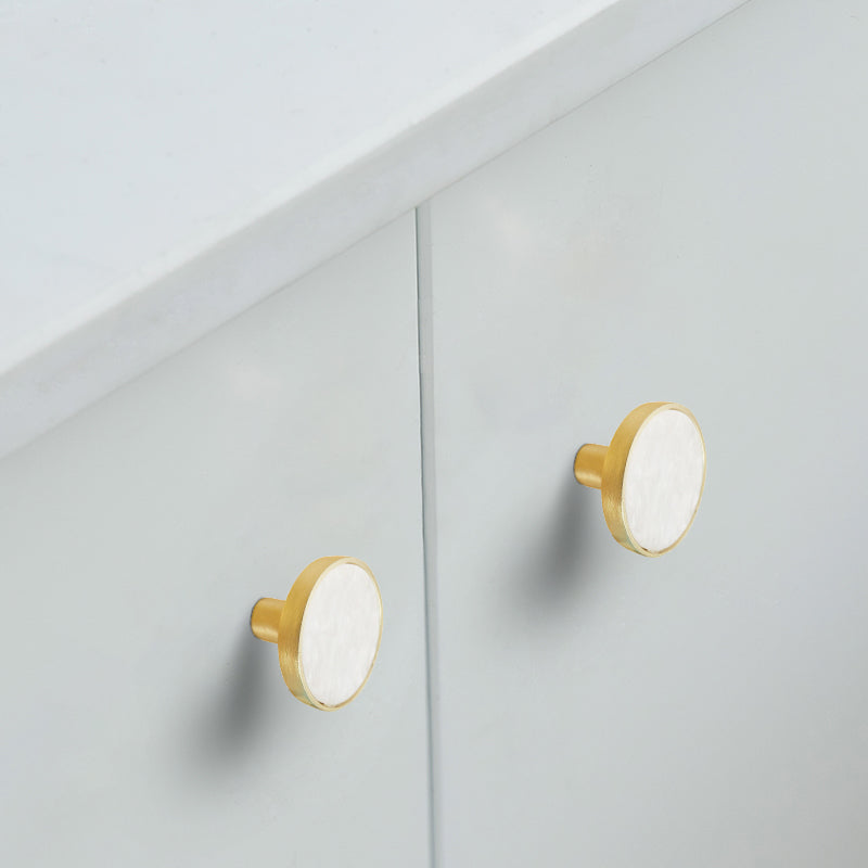 Zinc Alloy Shell Marble Texture Furniture Round Handle Drawer Wardrobe Cabinet Door Knob, 22mm Screw