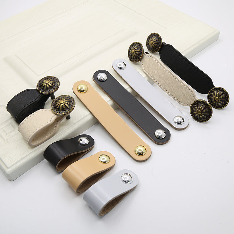 PU Leather Cabinet Handles Pulls Anti-Collision Closet Drawer Pulls (without Screw)