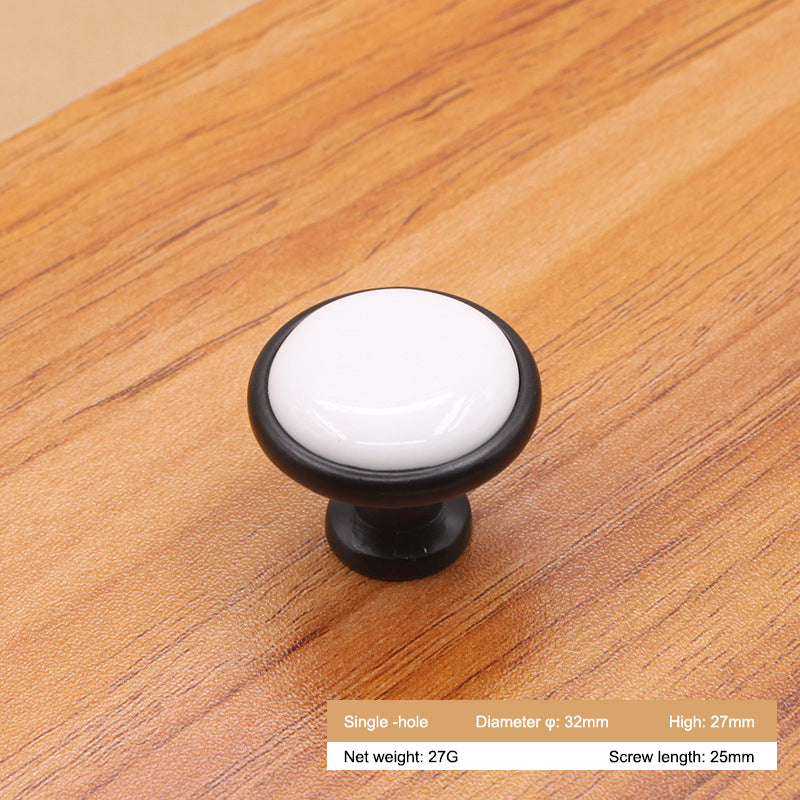 Single Hole Zinc Alloy + Ceramic Handle Kitchen Vintage Door Drawer Handle Cabinet Pulls Knob with 25mm Screw