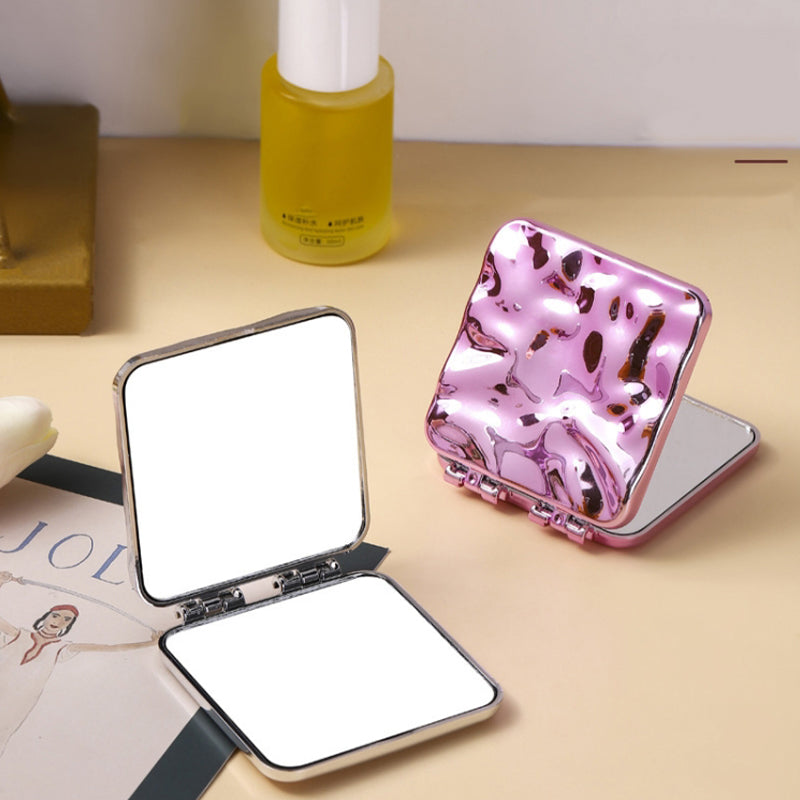 Mini Double Side ABS+Glass Electroplated Makeup Mirror Portable Folding Women Makeup Mirror