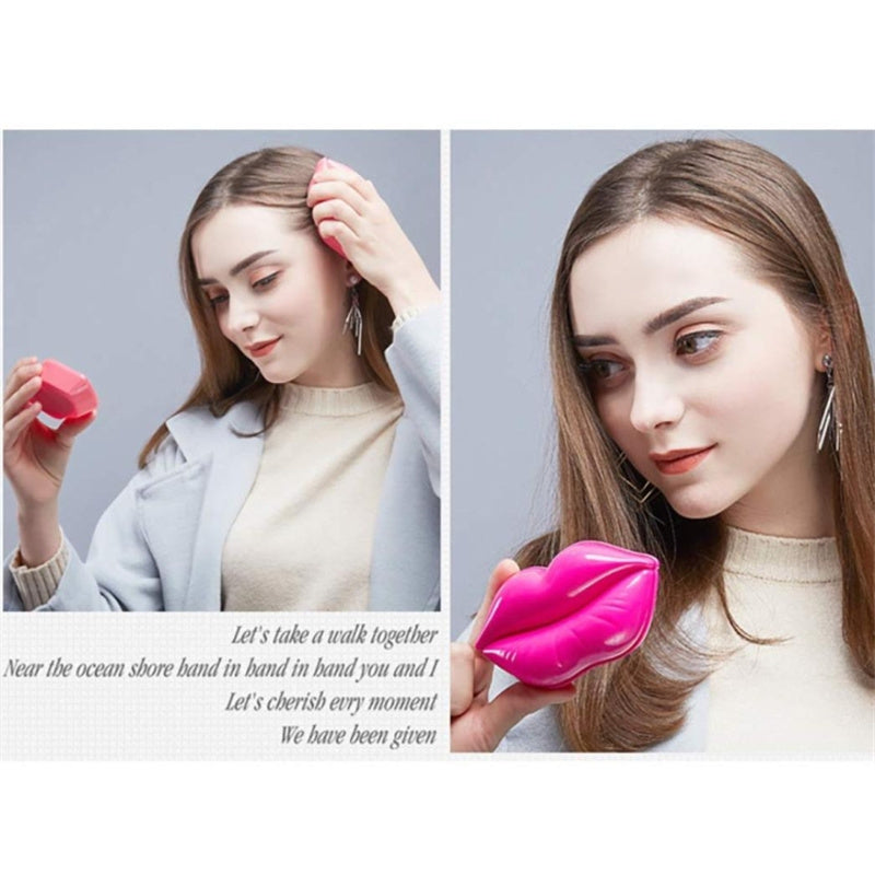 ABS Plastic Lip-Shaped Hair Comb Compact Mini Travel Hair Brush Hairbrush with Mirror for Women