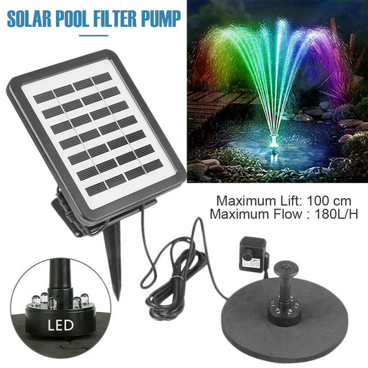 AS102L Solar Powered Fountain Pump 7V Brushless Water Fountain Panel Kit with LED Lights for Fish Tank Small Pond Garden