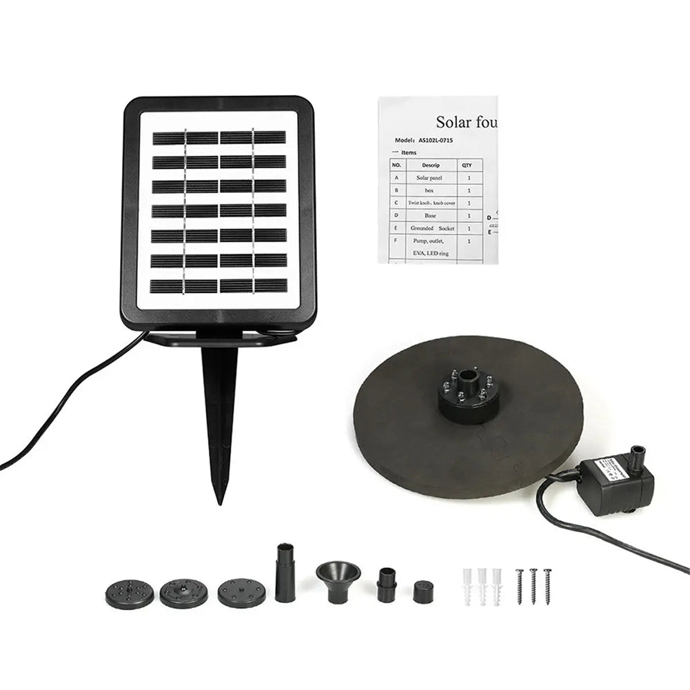 AS102L Solar Powered Fountain Pump 7V Brushless Water Fountain Panel Kit with LED Lights for Fish Tank Small Pond Garden