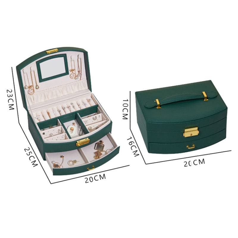 Dual Layer Jewelry Box Organizer Earring Rings Storage Display PU Leather Case, 20x16x10cm