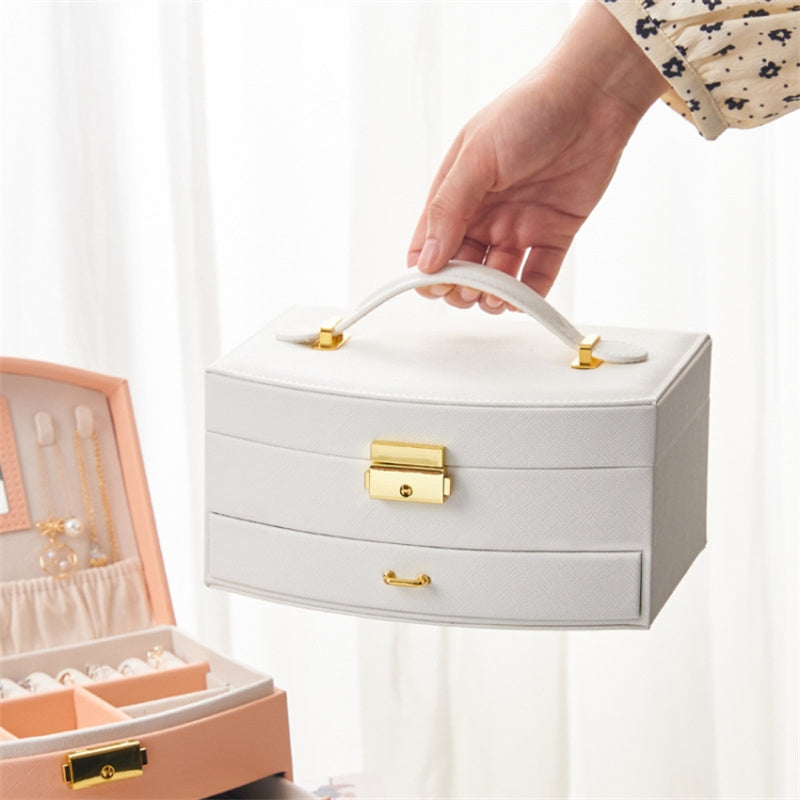 Dual Layer Jewelry Box Organizer Earring Rings Storage Display PU Leather Case, 20x16x10cm