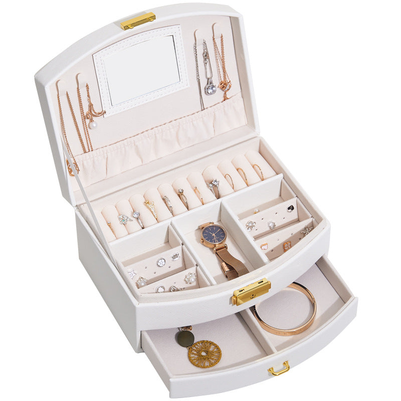 Dual Layer Jewelry Box Organizer Earring Rings Storage Display PU Leather Case, 20x16x10cm