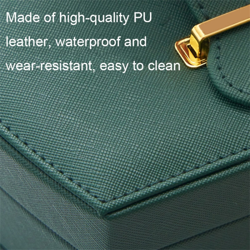 Dual Layer Jewelry Box Organizer Earring Rings Storage Display PU Leather Case, 20x16x10cm