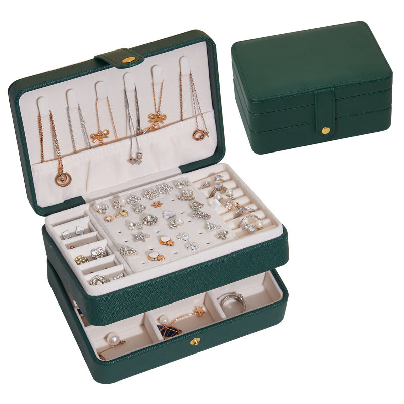 PU Leather Jewelry Box Necklace Ring Ear Studs Organizer Container Display Case, 17x12x8cm