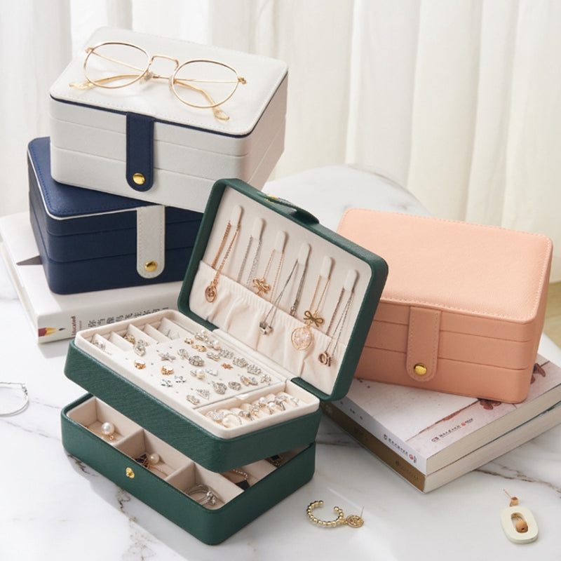 PU Leather Jewelry Box Necklace Ring Ear Studs Organizer Container Display Case, 17x12x8cm
