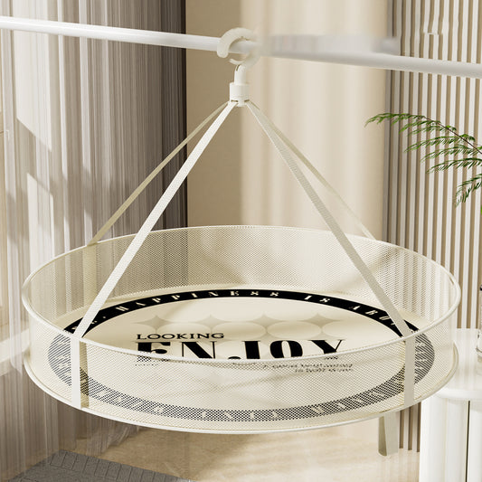 Single-Layer 60CM Round Sweater Hanging Drying Rack Net Pocket Mesh Drying Basket (80g High Density Mesh Cloth)