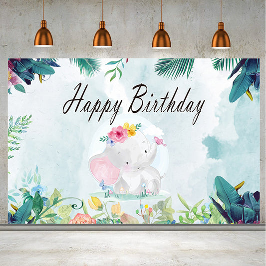 Birthday Party Cartoon Elephant Photography Background Vinyl Cloth Backdrop, 150 x 100cm