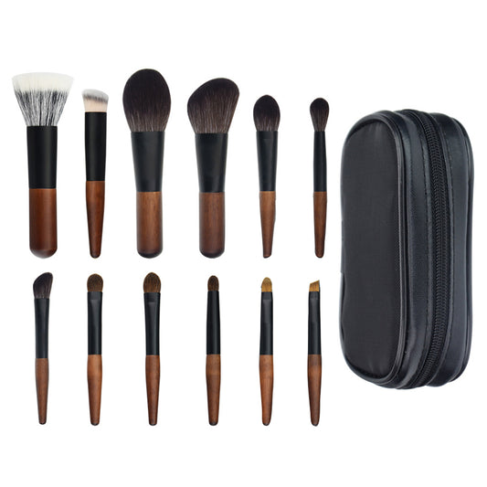 12Pcs Portable Makeup Brush Set Mini Cosmetic Brush Kit for Foundation Powder Lipstick Highlight Eyeshadow