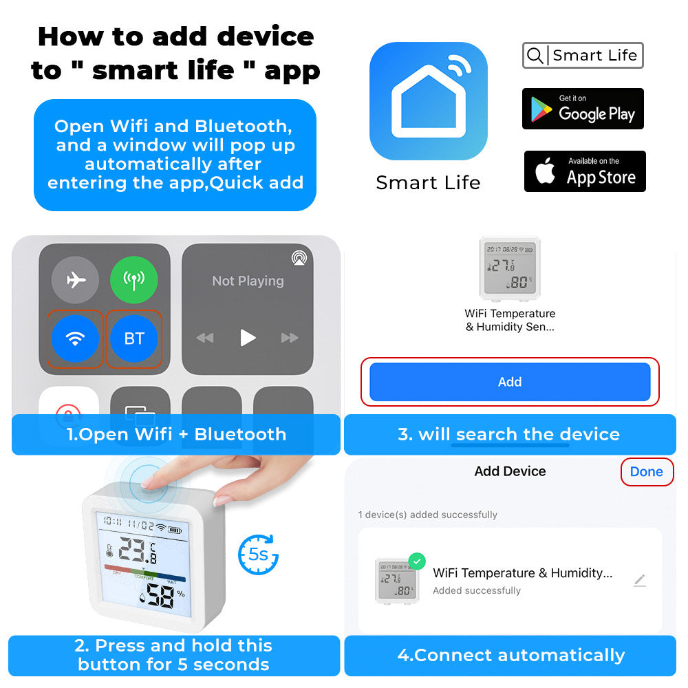 Tuya Smart WiFi Bluetooth Dual Mode Temperature and Humidity Meter Home Battery Operate Temperature-Humidity Tester