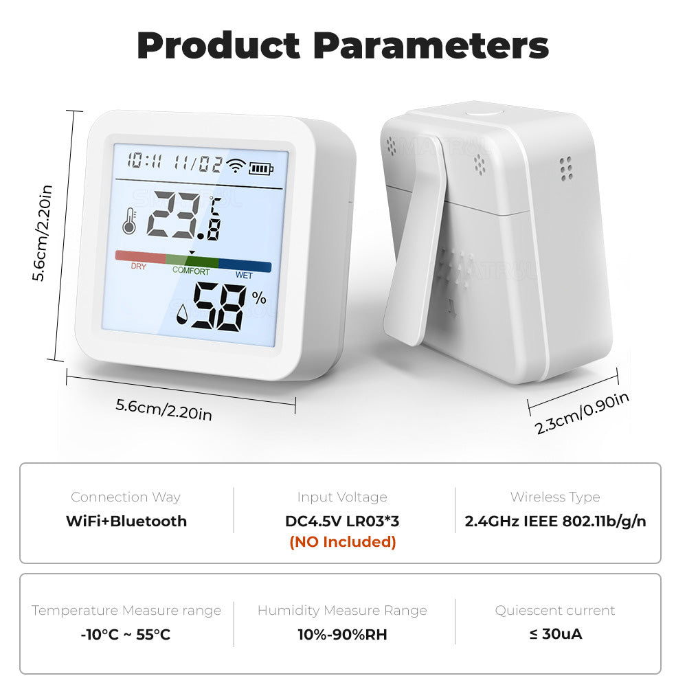 Tuya Smart WiFi Bluetooth Dual Mode Temperature and Humidity Meter Home Battery Operate Temperature-Humidity Tester