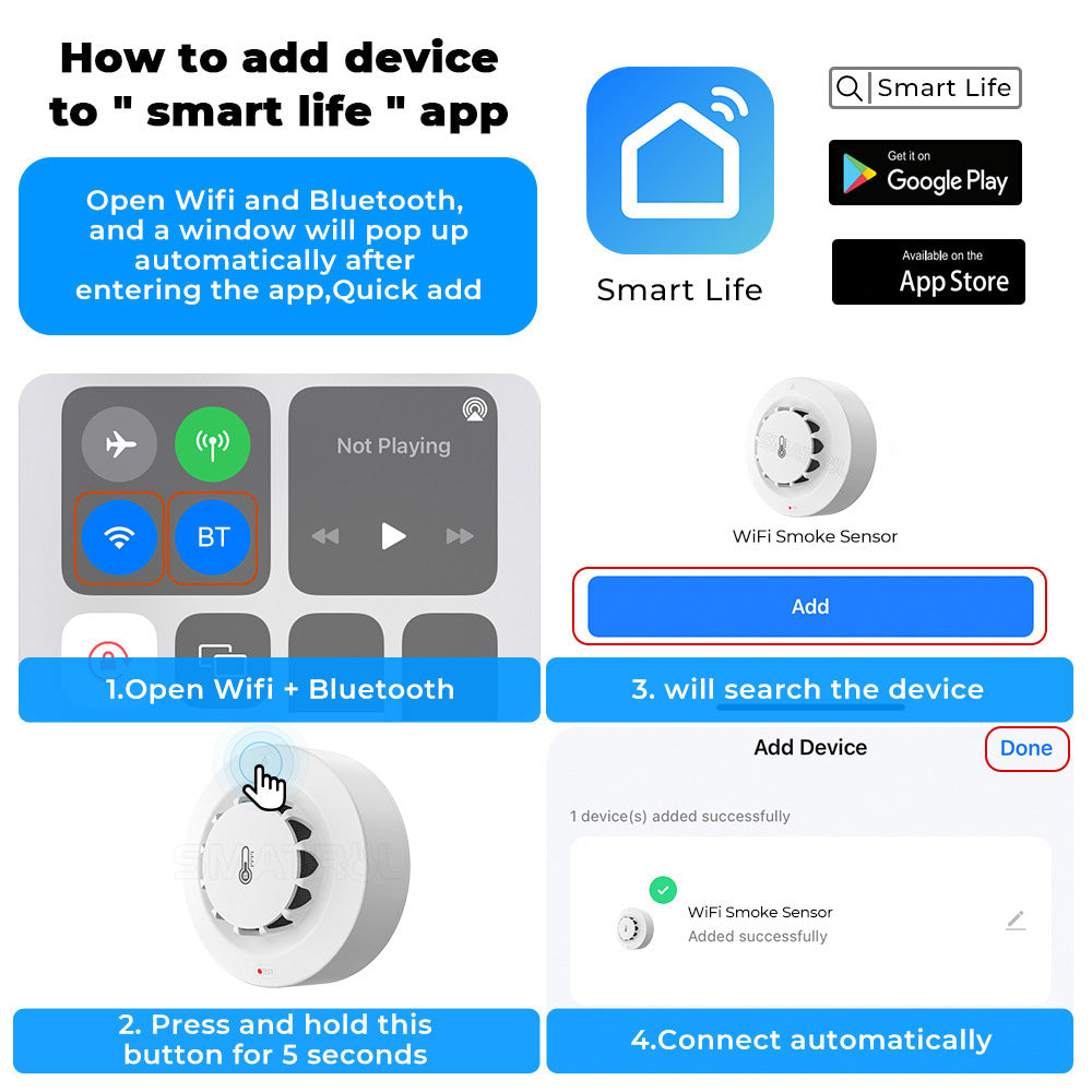 228WT-W 2-in-1 WiFi Smoke Detector with Temperature & Humidity Sensor Support Sound Alarm / Voice Control