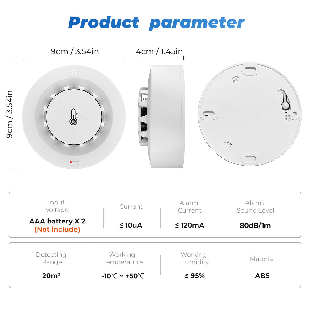 228WT-W 2-in-1 WiFi Smoke Detector with Temperature & Humidity Sensor Support Sound Alarm / Voice Control