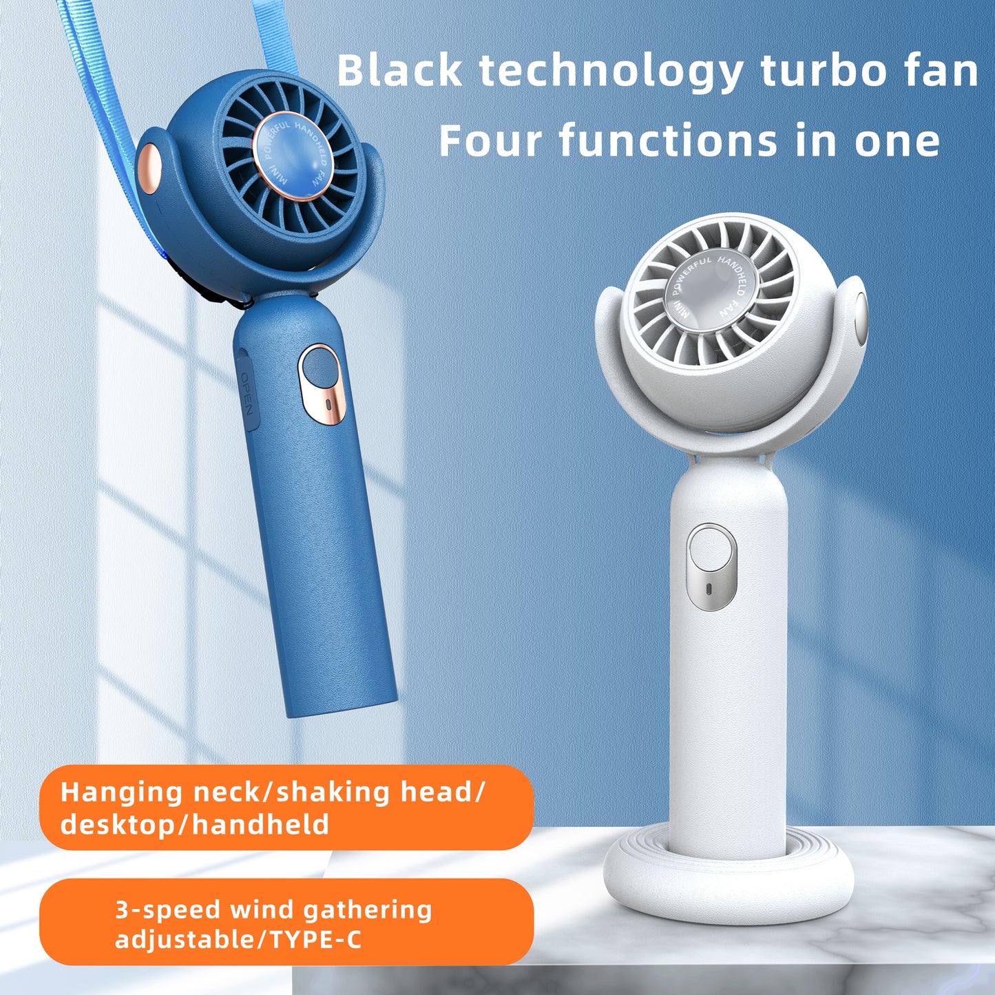 F10 Mini Portable Handheld Desktop Neck Hanging Rotatable Fan Cooler Rechargeable Summer Cooling Fan