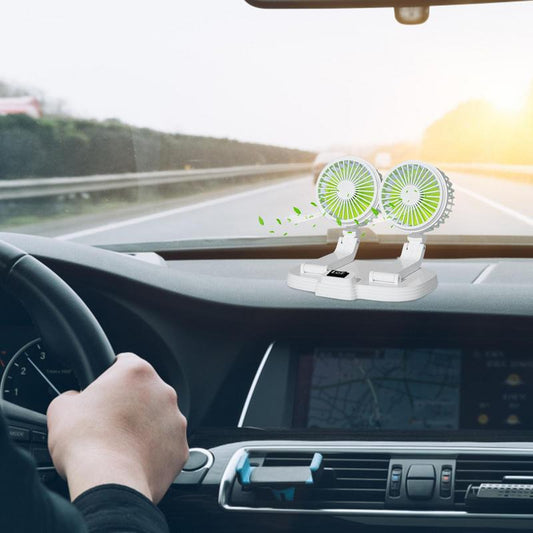 9626 360 Degree Rotation Double Head Car Cooling Fan Rechargeable Two Speeds Desk Fan