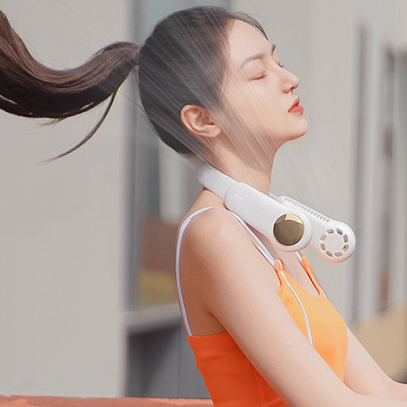 MF017 Neck Fan 2400mAh Rechargeable Bladeless Neck Fan Wearable Quiet Fan Cooler