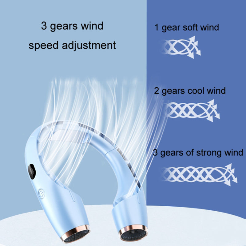 Portable Neck-Mount Cooling Fan Digital Display Bladeless Fan Wearable Personal Air Cooler