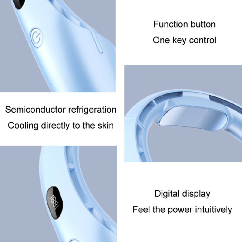 Portable Neck-Mount Cooling Fan Digital Display Bladeless Fan Wearable Personal Air Cooler