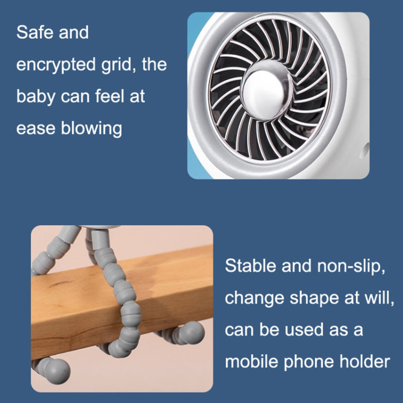 Cute Rabbit Silent Stroller Fan Flexible Tripod Clip-on Cooling Fan Handheld Air Cooler for Indoor Outdoor (No Rotating)