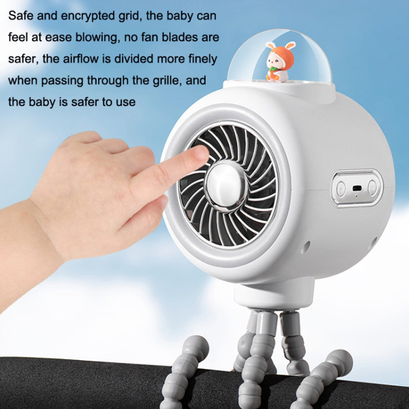 Cute Rabbit Silent Stroller Fan Flexible Tripod Clip-on Cooling Fan Handheld Air Cooler for Indoor Outdoor (No Rotating)