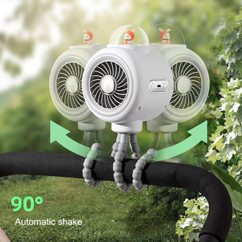 Cute Rabbit Silent Stroller Fan Flexible Tripod Clip-on Cooling Fan Handheld Air Cooler for Indoor Outdoor (No Rotating)