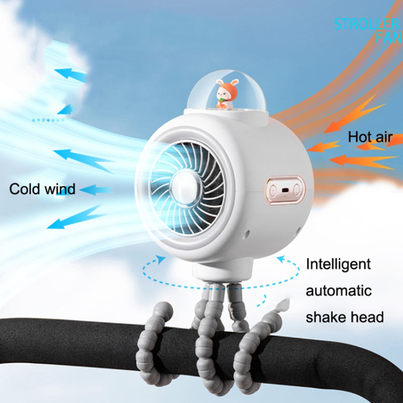 Cute Rabbit Silent Stroller Fan Flexible Tripod Clip-on Cooling Fan Handheld Air Cooler for Indoor Outdoor (No Rotating)