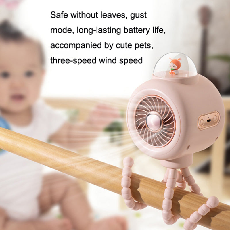 Cute Rabbit Indoor Outdoor Cooling Fan Flexible Tripod Clip-on Stroller Fan Handheld Silent Rotating Air Cooler